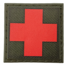 Шеврон Медик квадратний червоний хрест темна олива