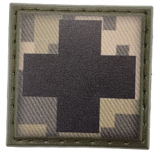 Шеврон Медик квадратный черный хрест пиксель