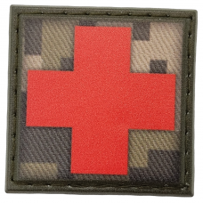 Шеврон Медик квадратний червоний хрест піксель