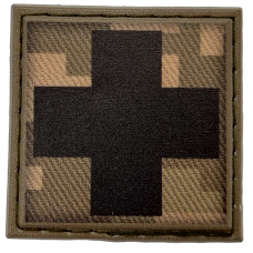 Шеврон Медик квадратний чорний хрест рудий піксель
