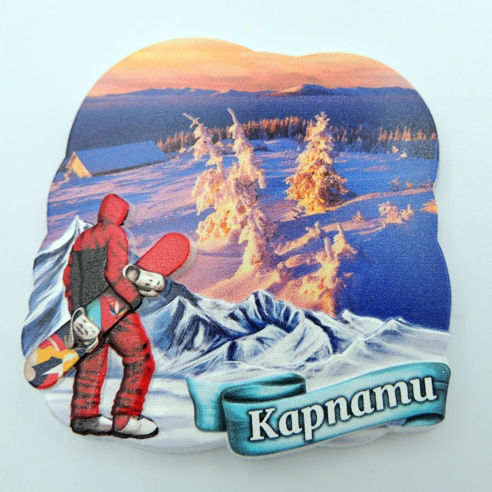 Магнітик на холодильник Карпати сноубордист у горах №6
