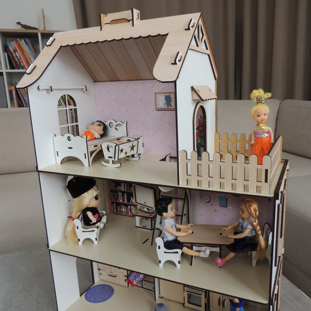 Кукольный дом из дерева для кукол ЛОЛ с набором мебели