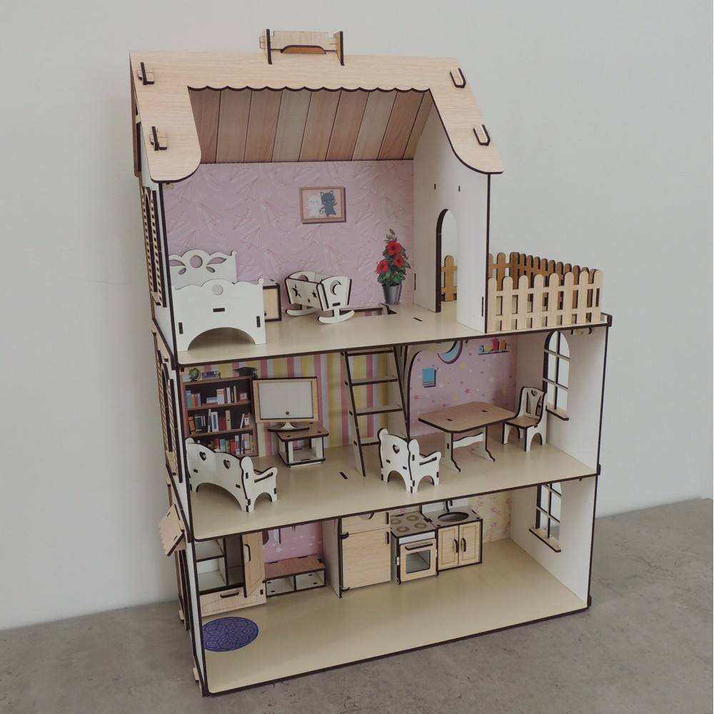 Кукольный дом из дерева для кукол ЛОЛ с набором мебели