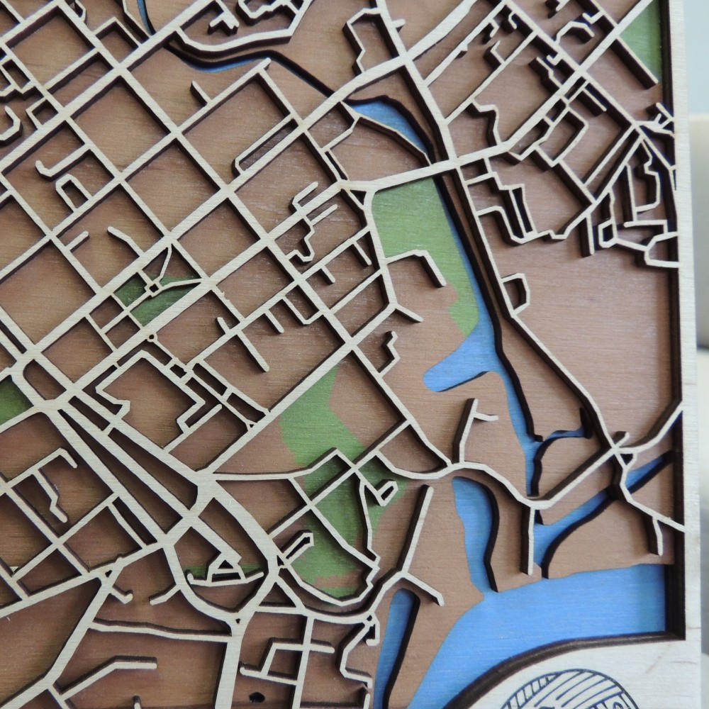 Деревянная схема декоративная карта Чернигова на стену из фанеры интерьерная А4