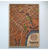 Дерев'яна схема декоративна мапа Чернігова на стіну з фанери інтер'єрна