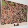 Деревянная схема декоративная карта Львова на стену из фанеры интерьерная