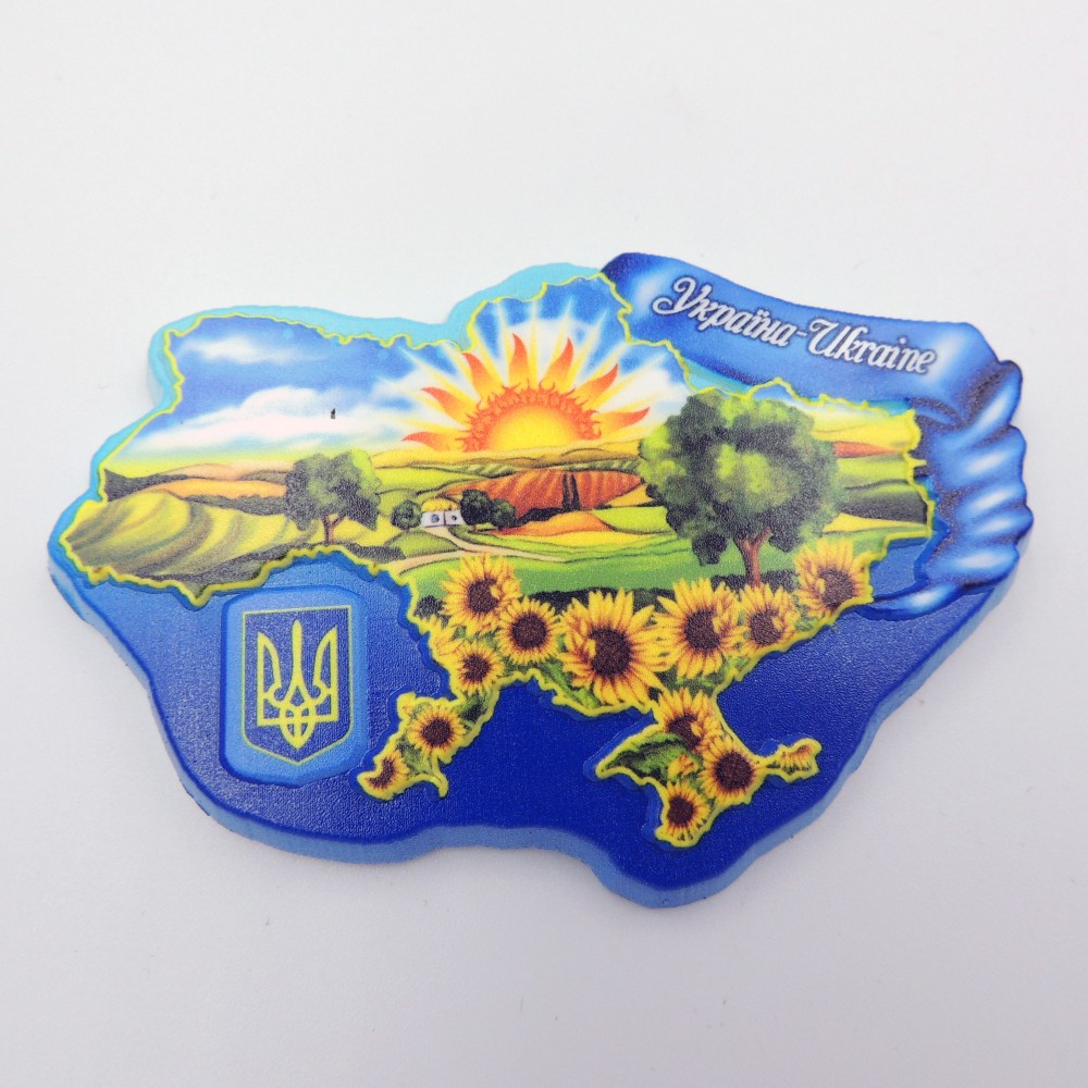 Керамический магнит Украина Карта с подсолнухами