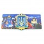 Магнит деревянный с золотом герб Украины вечерний Киев 
