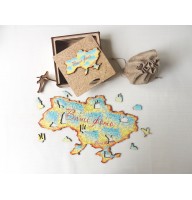 Дерев'яний пазл головоломка для дорослих колаж Україна в подарунковій коробці на замовлення
