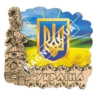 Деревянный магнит. Герб. Украина. Хата