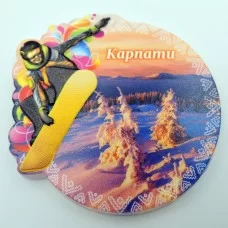 Магнит на холодильник зимние Карпаты сноубордист №3